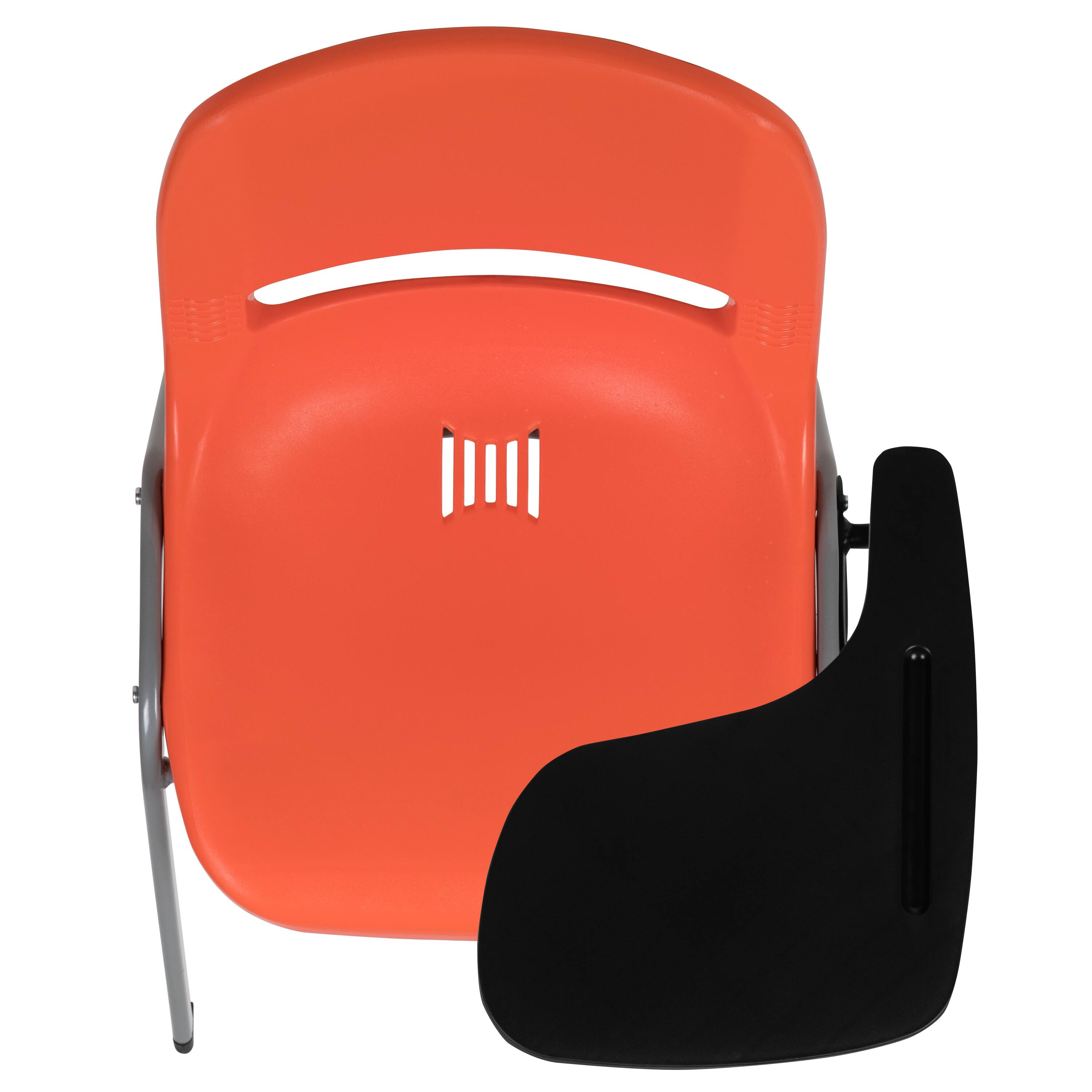 Alt View 8. Emma + Oliver - Ergonomic Shell Chair with Left Handed Flip-Up Tablet - Tablet Arm Desk - Orange.