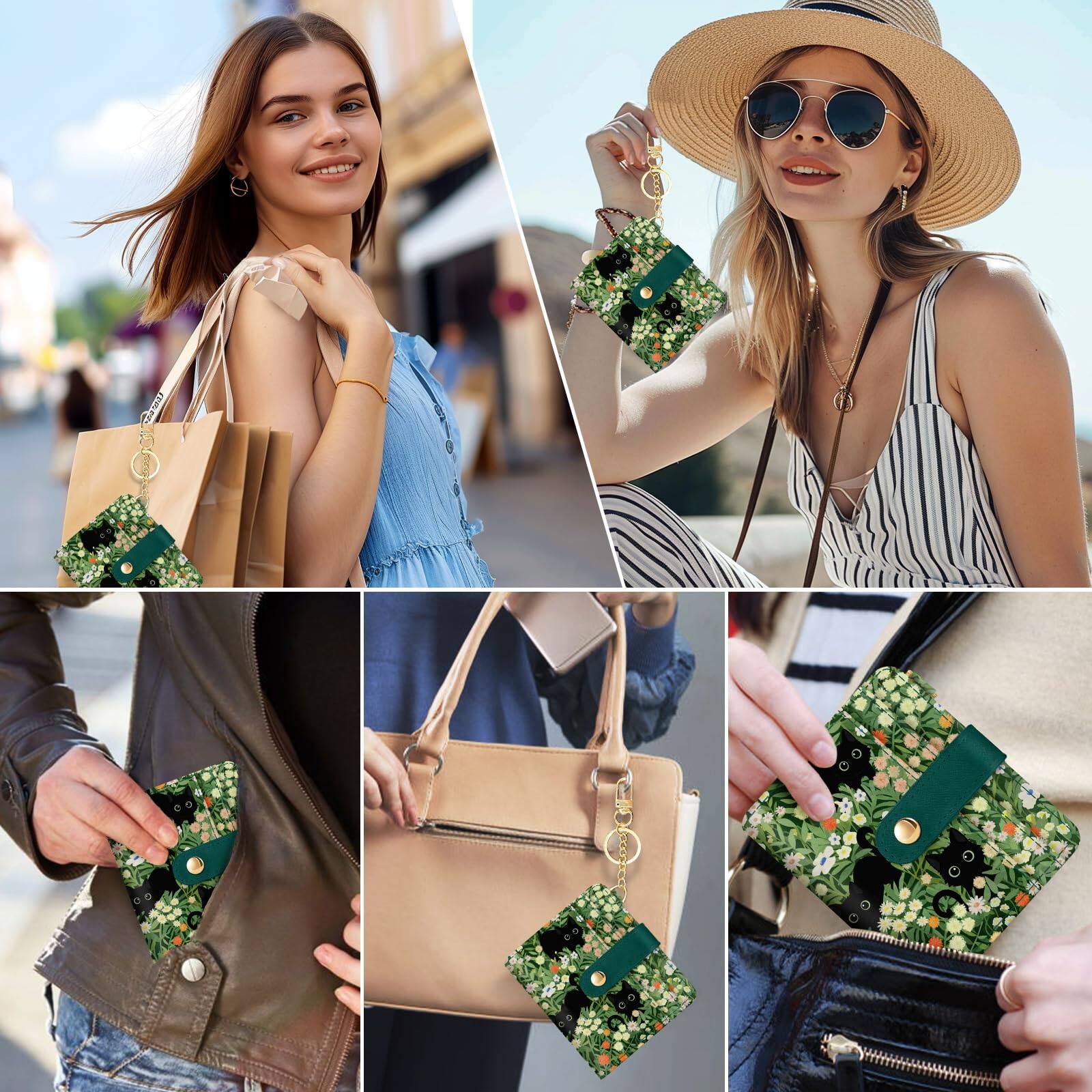 Left. Jadie Link - Black Cat Floral Rfid Women Wallet Small Slim Thin Credit Card Leather Bifold Zipper Pocket Window Female Ladies Teen - Mandala.