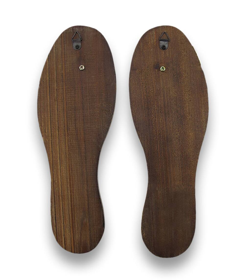 Alt View 2. Manual Woodworkers & Weavers - Distressed Finish Antique White Wooden Shoe Sole Wall Pegs - Beige.
