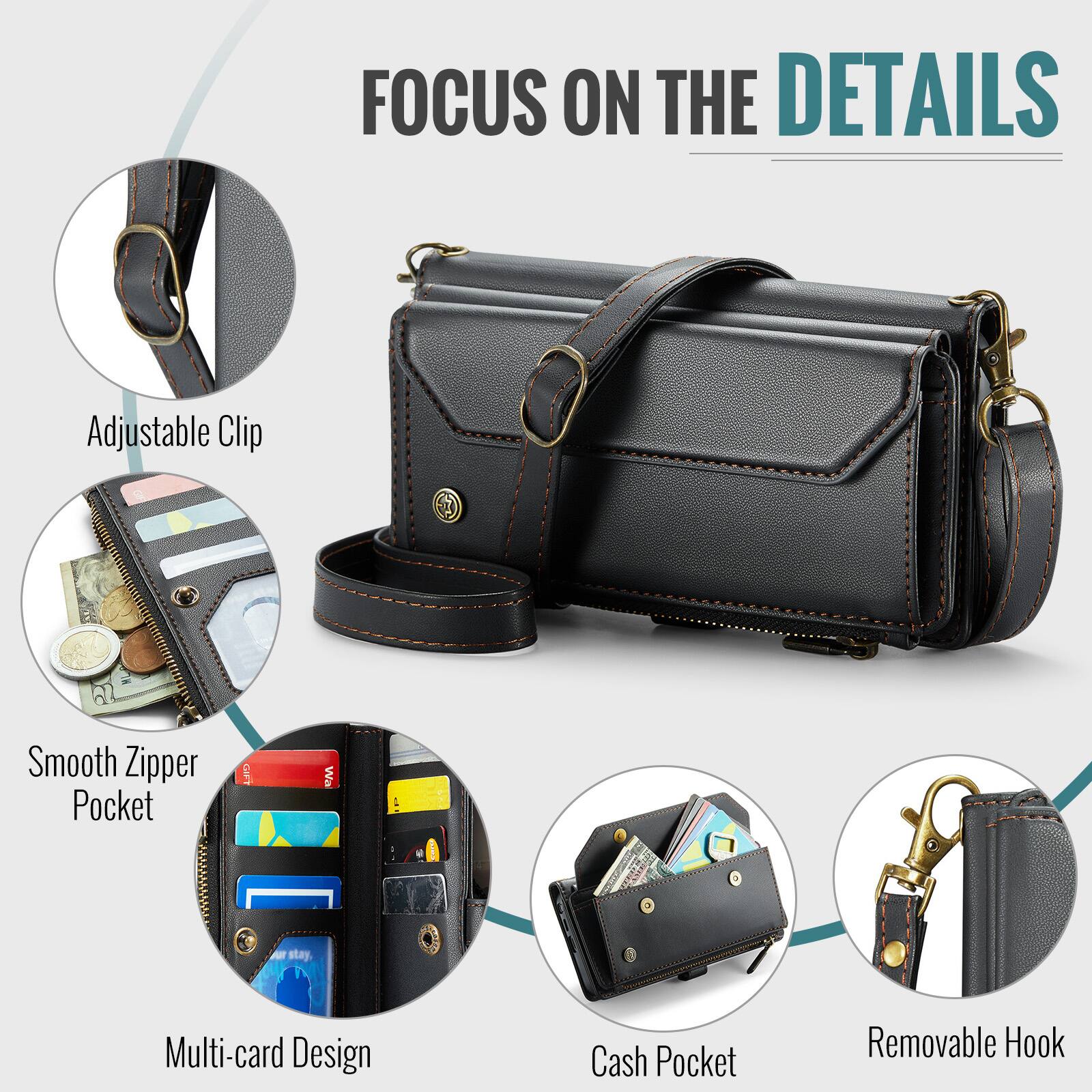 FOCUS ON THE DETAILS

- Adjustable Clip
- Smooth Zipper Pocket
- Multi-card Design
- Cash Pocket
- Removable Hook