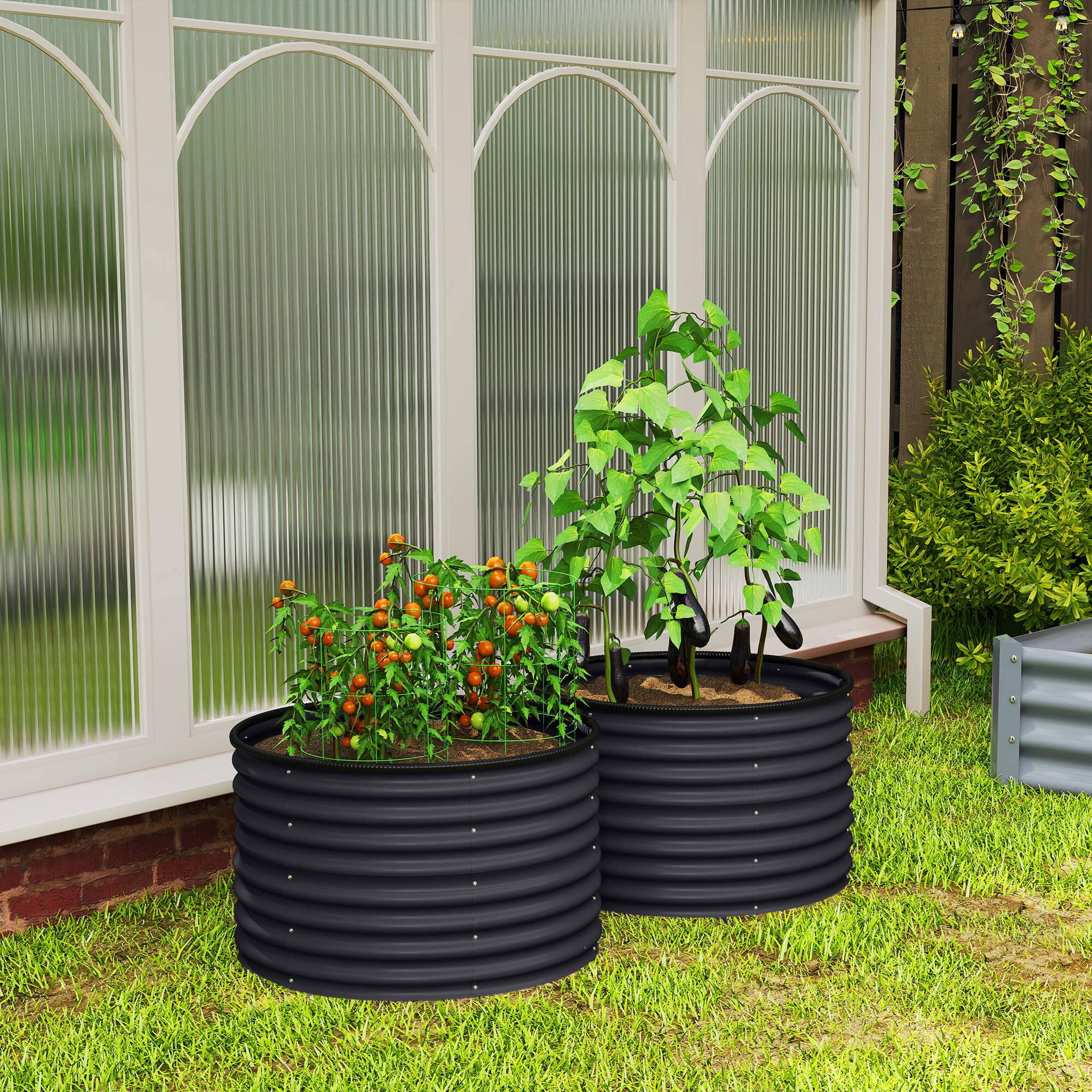 Alt View 8. Outsunny - Galvanized Raised Garden Bed Set of 2, Planters for Outdoor Plants with Safety Edging - Dark Gray.