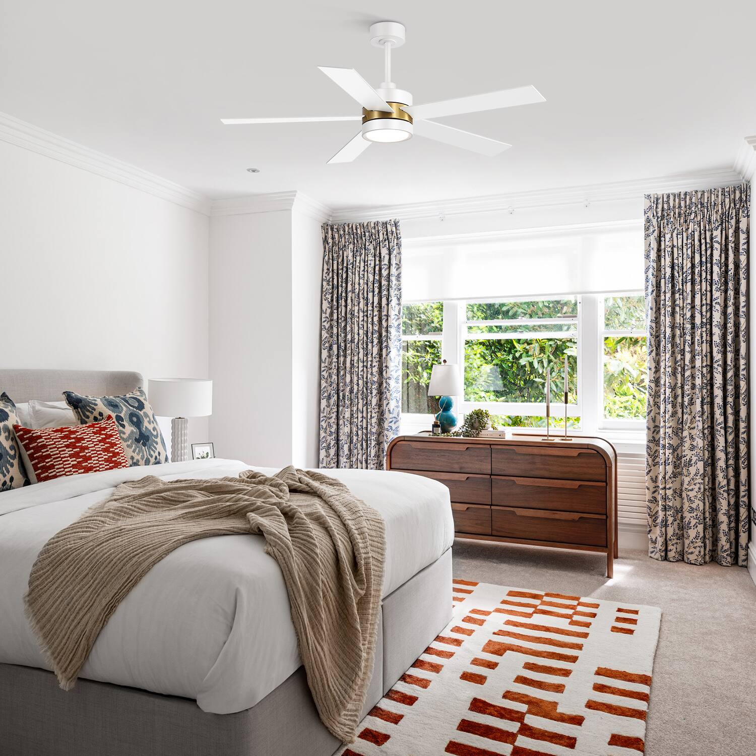 Alt View 10. Breezary - 52-In Indoor Ceiling Fan with Led Light, 5 Plywood Blades, 6-Speed DC Motor, Remote, Timer with Memory, 5/10'' Downrods - White and Gold.