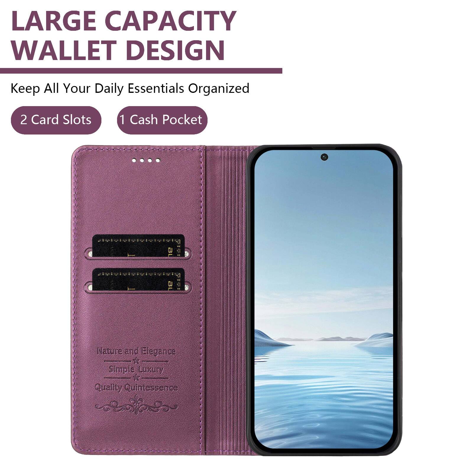 LARGE CAPACITY WALLET DESIGN  
Keep All Your Daily Essentials Organized  
2 Card Slots  
1 Cash Pocket  

Nature and Elegance  
Simple Luxury  
Quality Quintessence