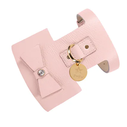Front. PoisePup - Luxe Adjustable Leather Harness Vest, Soft with Bow and Crystal for Dogs - Light Pink.