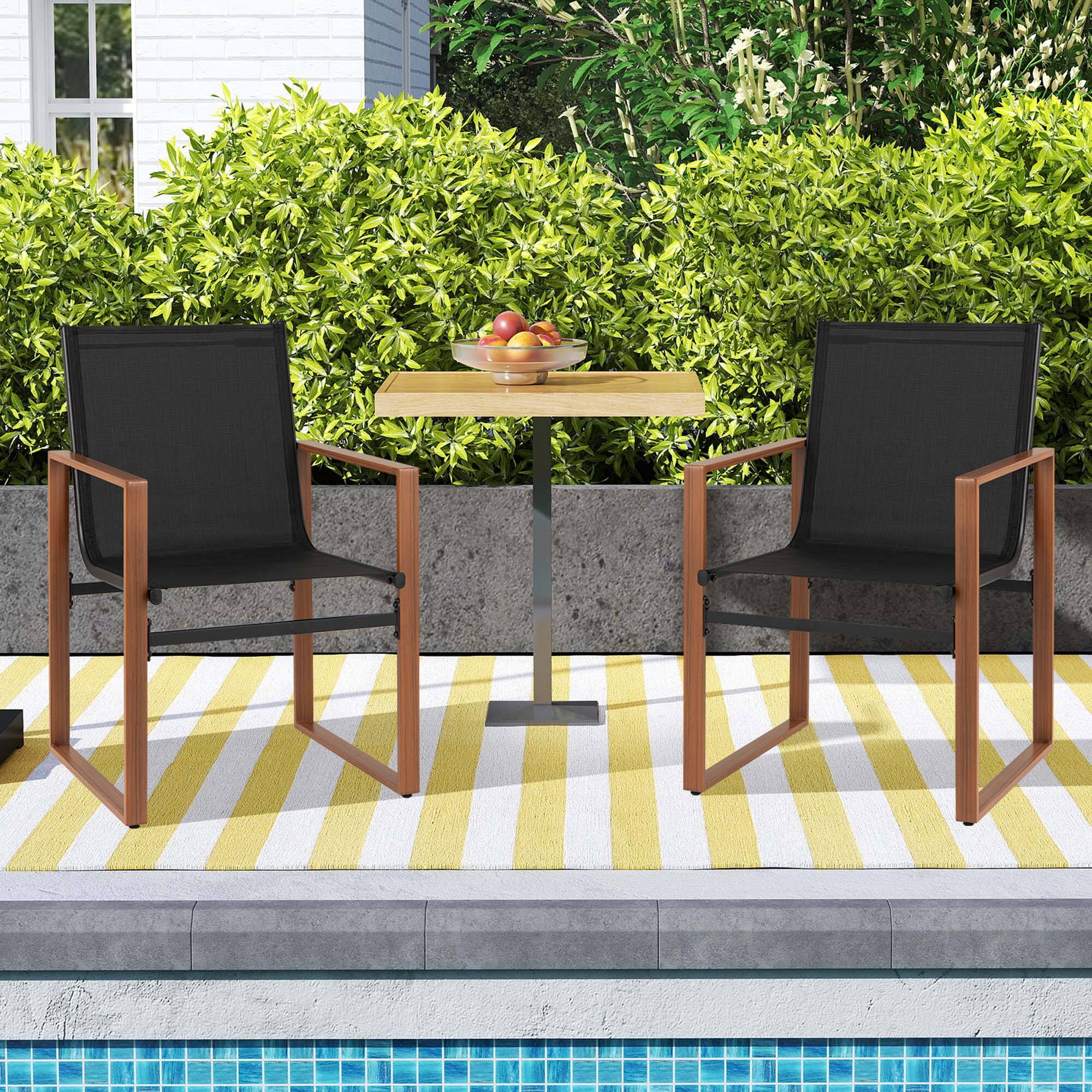 Alt View 1. Gymax - Gymax 2 PCS Outdoor Dining Chairs Patio Furniture Chair w/ Breathable Seat & Backrest Black - Black.