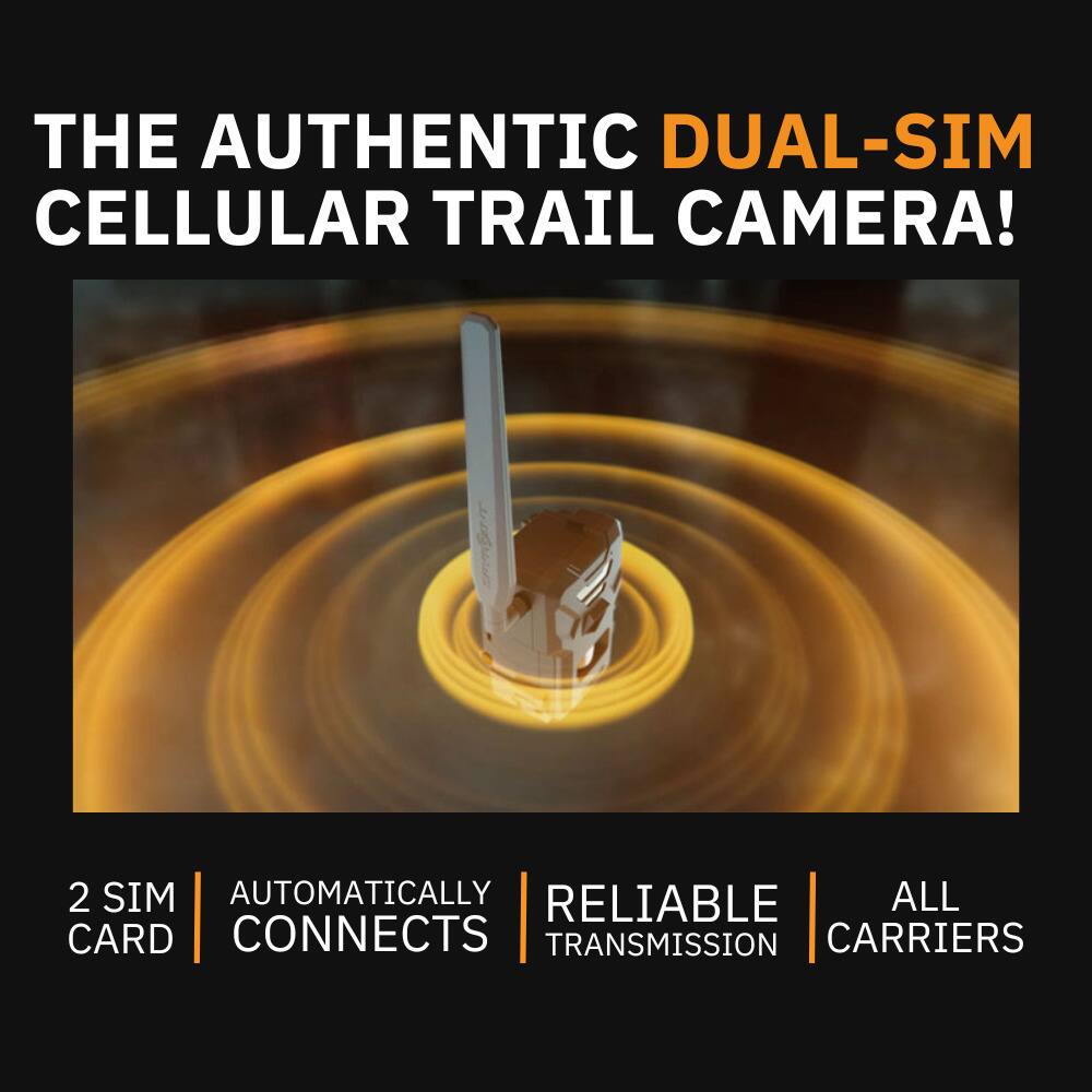 THE AUTHENTIC DUAL-SIM CELLULAR TRAIL CAMERA!

2 SIM CARD
AUTOMATICALLY CONNECTS
RELIABLE TRANSMISSION
ALL CARRIERS