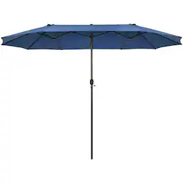 Kadyn - 15 Feet Patio Double Sided Umbrella with Hand Crank System Navy Outdoor Table Umbrella Yard Umbrella Outdoor Patio Umbre - Blue
