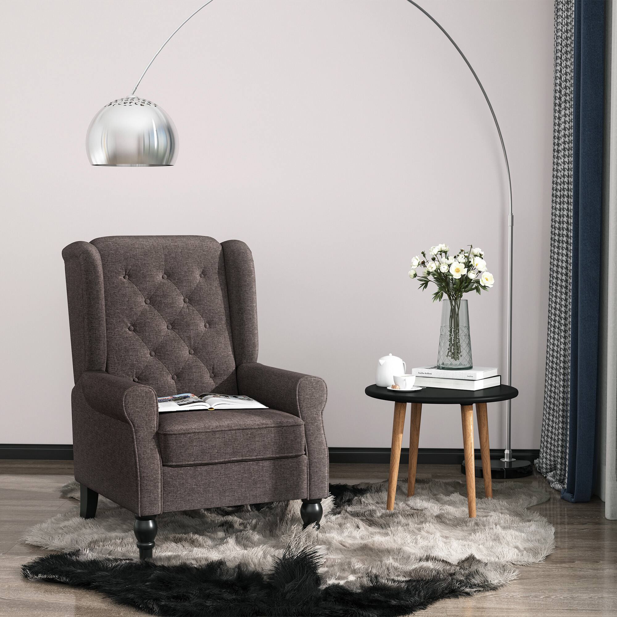 Alt View 1. Homcom - Mid-Century Modern Accent Chair, High Wingback Chair, Button-Tufted Upholstered Fabric Armchair - Dark.