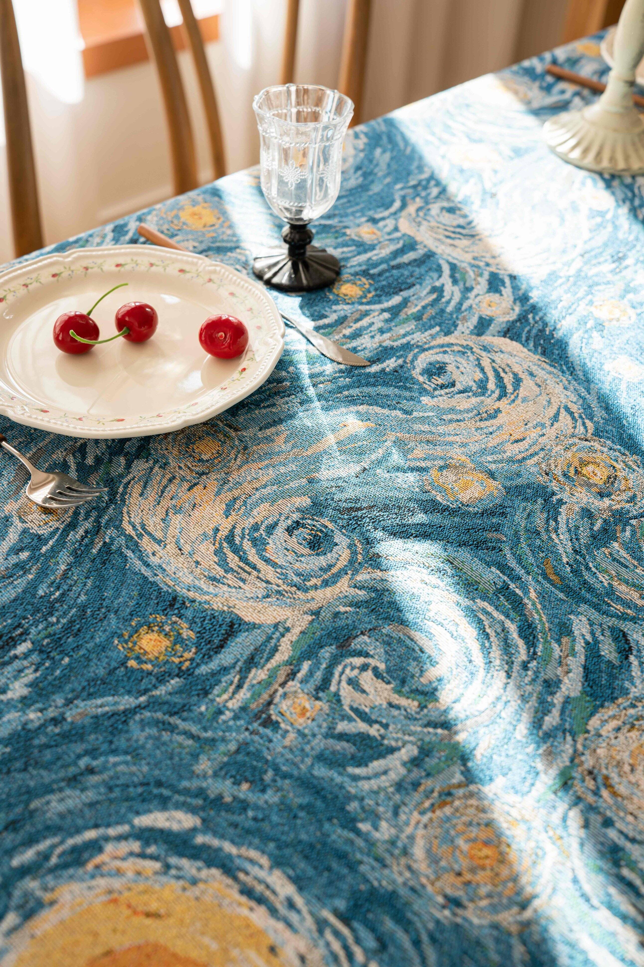 Oumilen 59x102.3in Rectangle Starry Sky Tablecloth with Off White ...