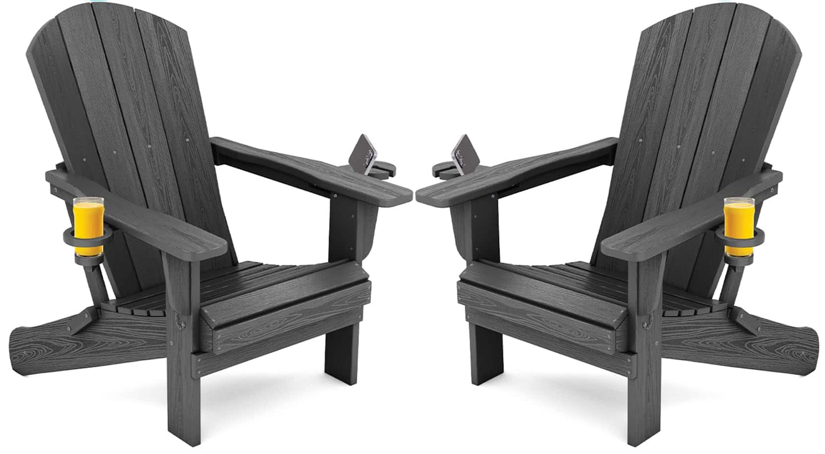 SERWALL - Adirondack Chairs Set of 2 with Cup Holders,Composite Adirondack Chairs,HDPE Outdoor Chairs - Gray