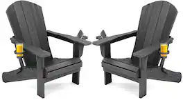 SERWALL - Adirondack Chairs Set of 2 with Cup Holders,Composite Adirondack Chairs,HDPE Outdoor Chairs - Gray