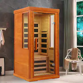 Chateau Abodes - 1 Person Infrared Sauna Room, Wooden Home Spa with Red Light Therapy, 7 Low EMF Carbon Heaters & 110V - Natural