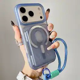 Dteck - Magnetic Mag Safe Wallet Case for Apple iPhone 17 Pro,Rugged Matte Cover with Detachable Card Holder & Lanyard - Blue