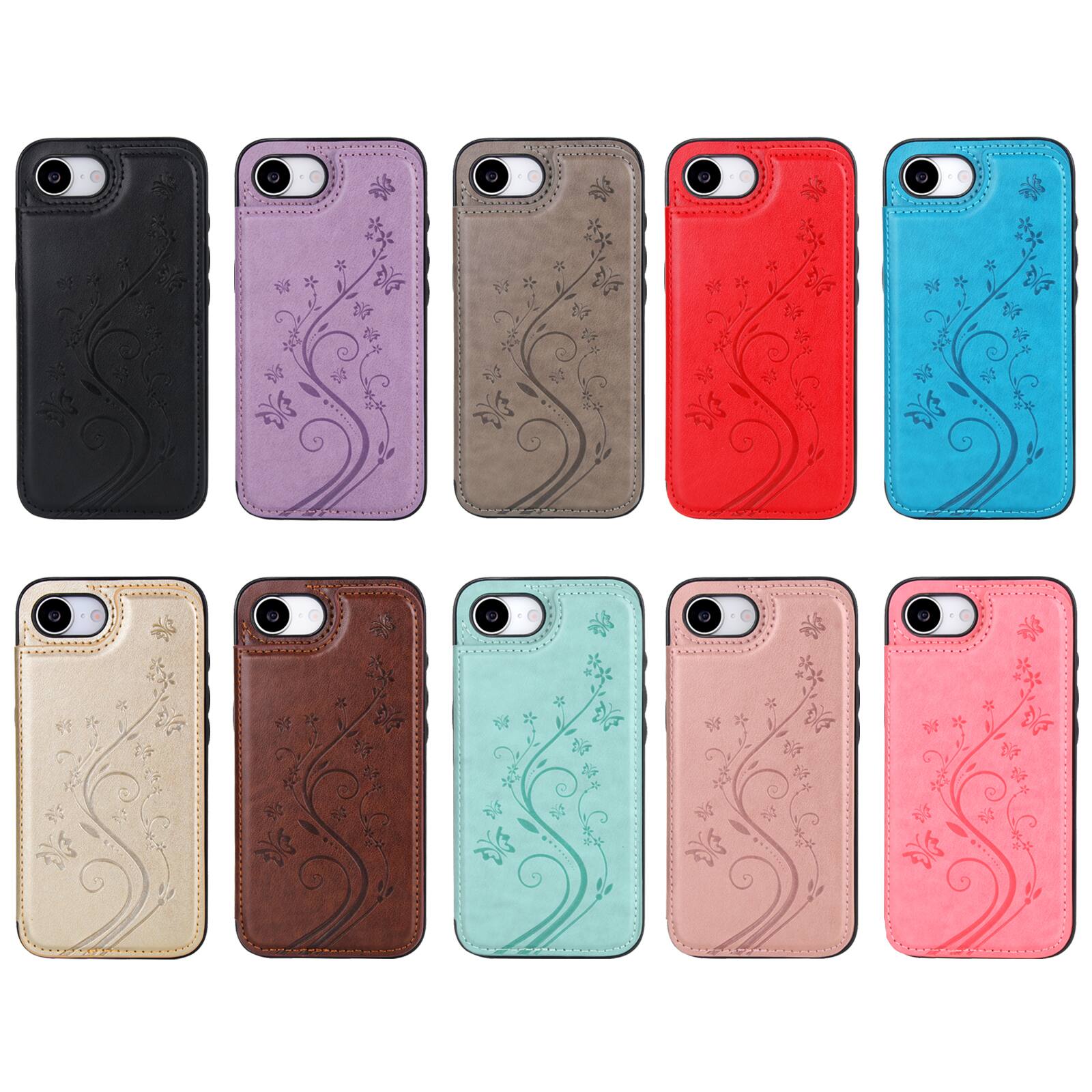 Alt View 5. Dteck - For Apple iPhone 17e / 16e Wallet Case Flower Embossed Pattern PU Leather Card Slots Flip Kickstand Shockproof Cover - Purple.