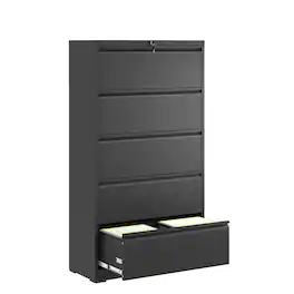 Lycvki - 5-Drawer Lockable Lateral File Cabinet - Legal/Letter/A4/F4 Size - Black