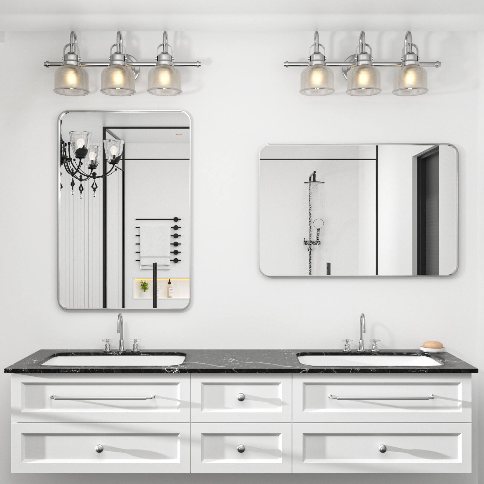 Alt View 1. PAIHOME - Silver Metal Framed Bathroom Mirror for Wall, Vanity Mirror for Modern Decorative - 16" x 24".