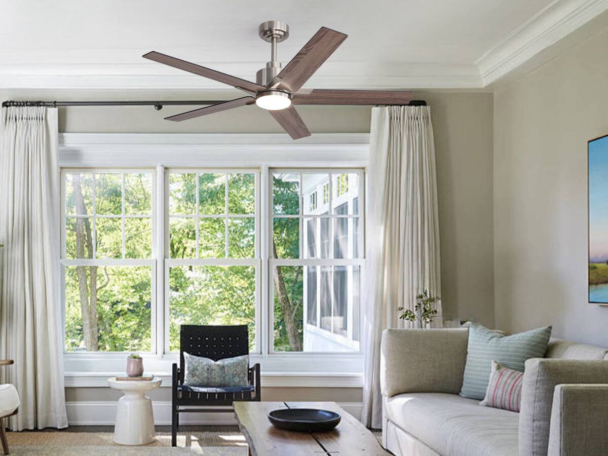 Siljoy - 52 Inch Modern Ceiling Fan with LED Light(5 Blades Remote Included) - Nickel