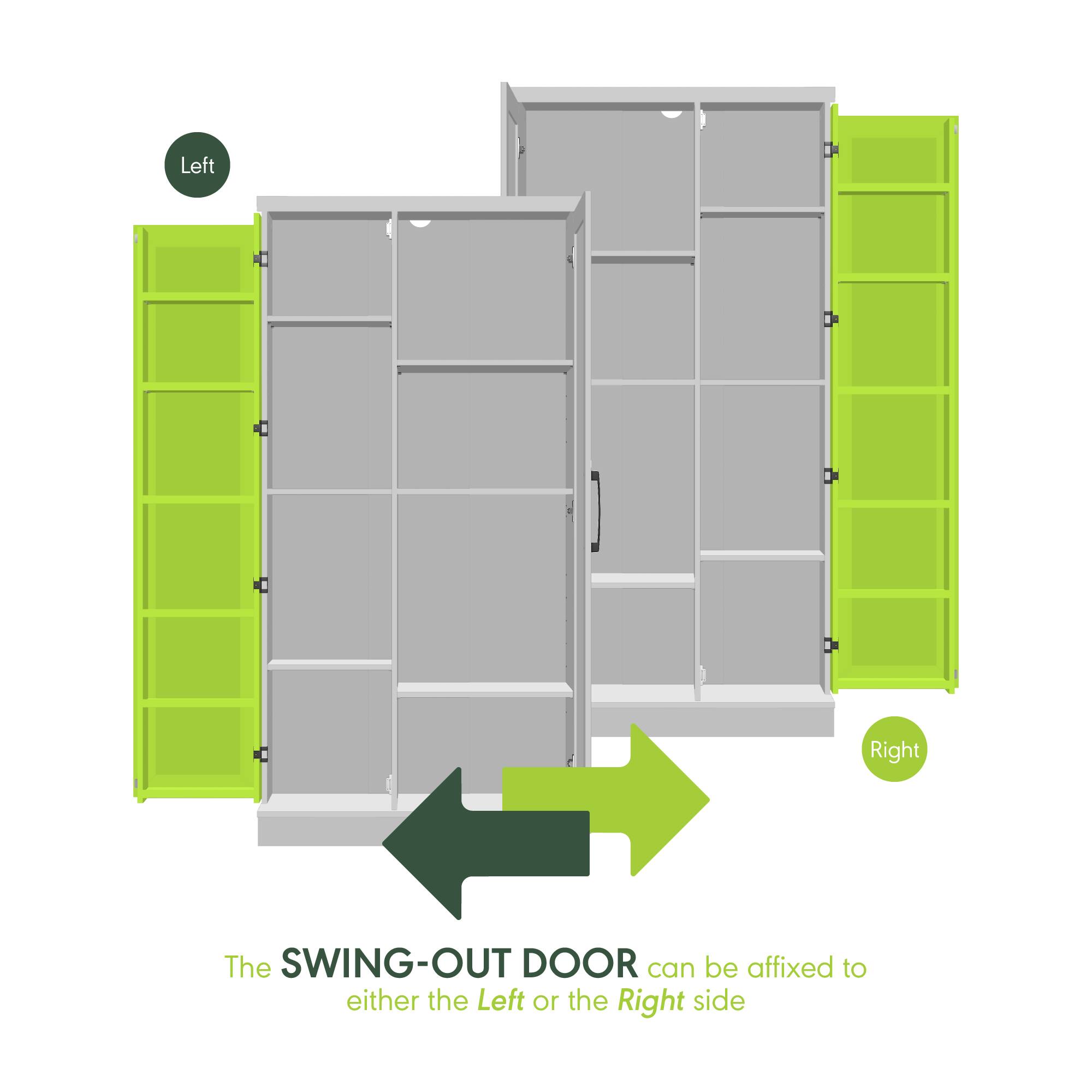 The SWING-OUT DOOR can be affixed to either the Left or the Right side.