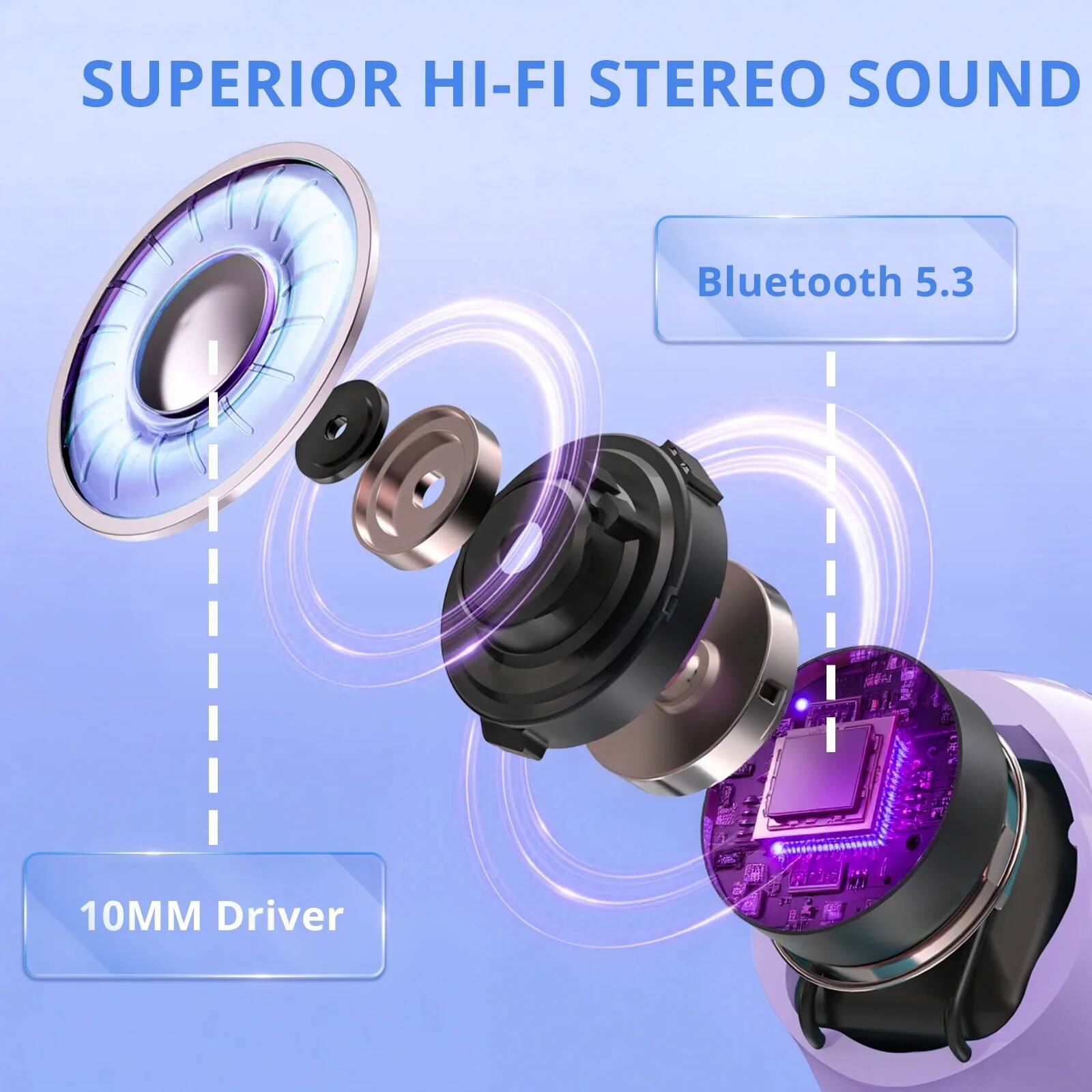 SUPERIOR HI-FI STEREO SOUND  
Bluetooth 5.3  
10MM Driver