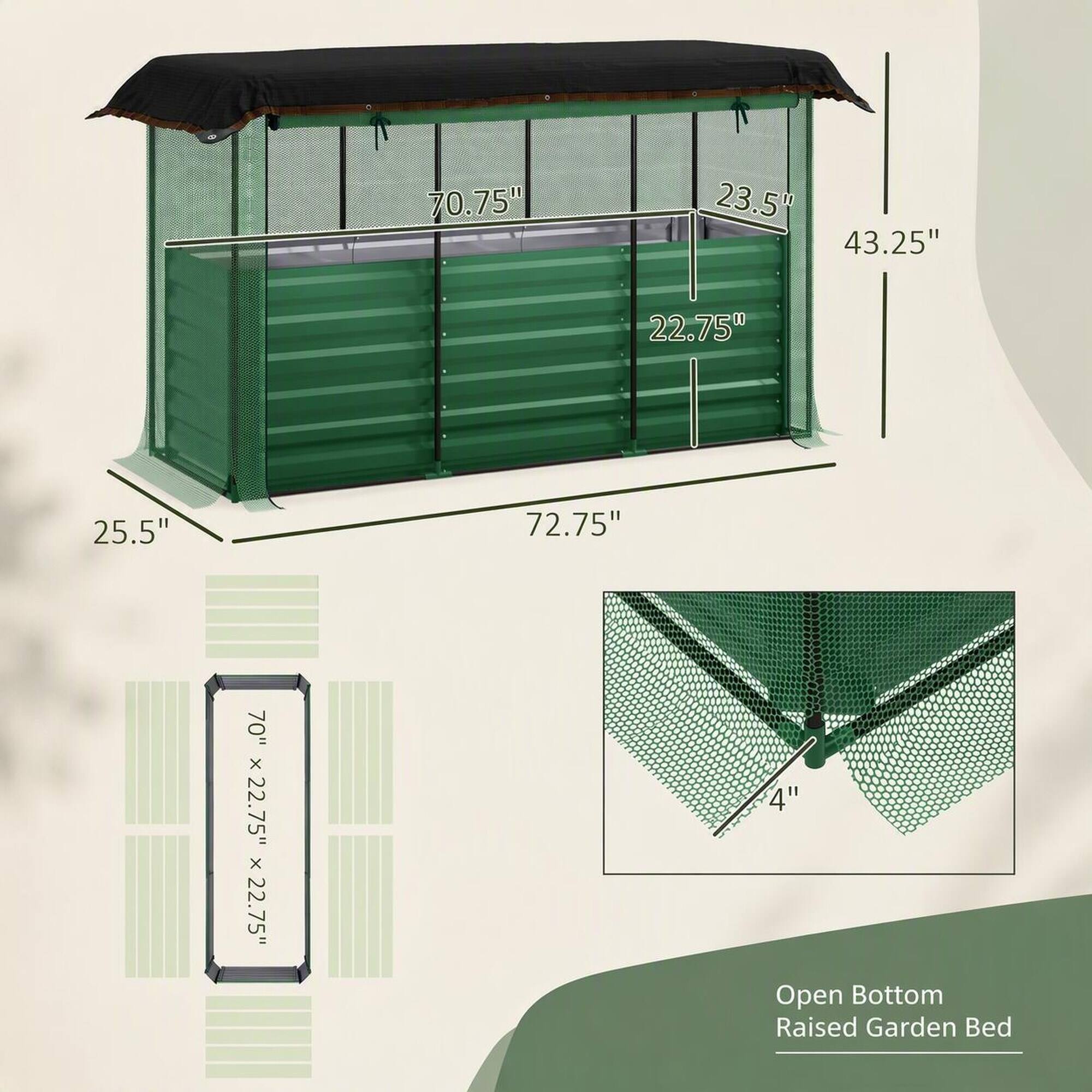 70.75"  
23.5" 43.25"  
22.75"  
25.5"  
72.75"  
70" x 22.75" x 22.75"  
4" Open Bottom Raised Garden Bed