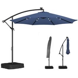 Outsunny - ft Cantilever Patio Umbrella with Light, Weight, Offset Hanging Outdoor Umbrella with Protective Cover - Dark Blue