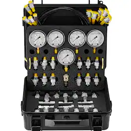 VEVOR - Hydraulic Pressure Test Kit, 10/100/250/400/600bar, 5 Gauges 13 Couplings 14 Tee Connectors 5 Test Hoses - Black
