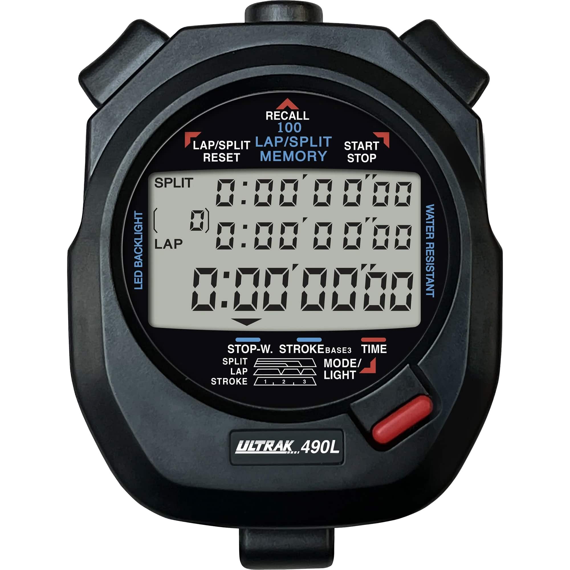 Ultrak - 490L LED Backlight 100 Dual Split Memory Stopwatch - Black