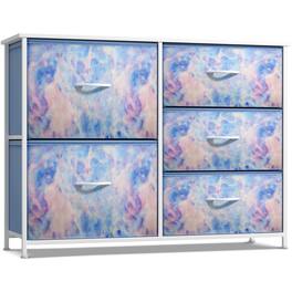 Sorbus - Dresser with 5 Drawers - Storage Chest Organizer with Steel Frame, Wood Top, Handles, Fabric Bins - Tie dye blue