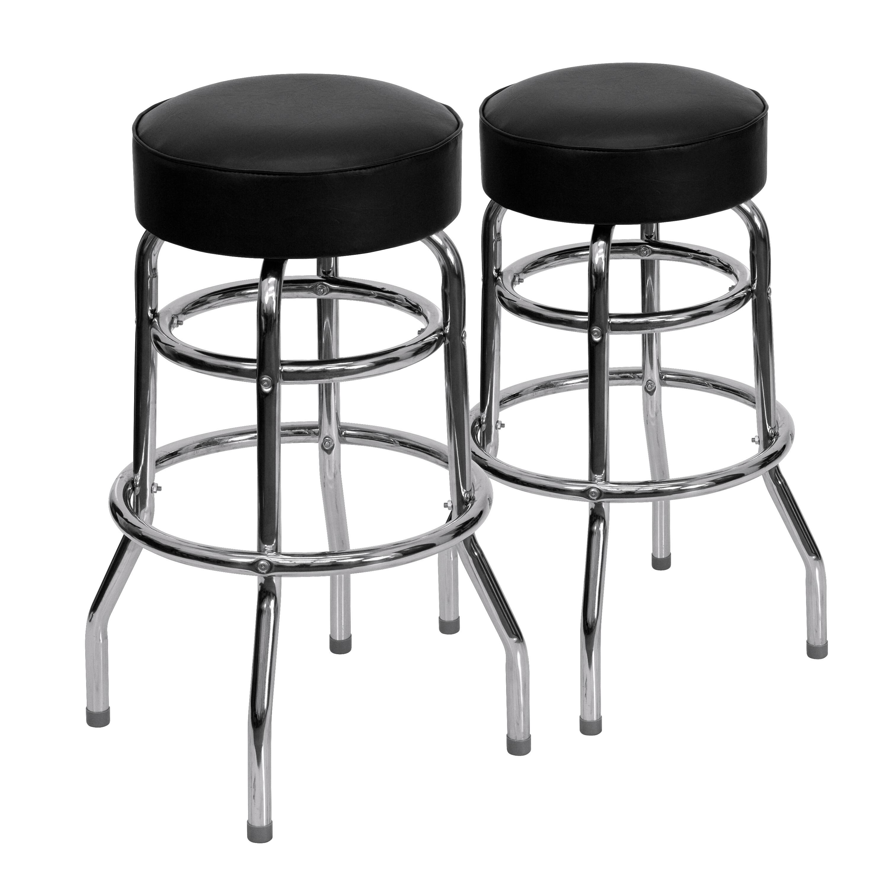 Alt View 1. Emma + Oliver - 2 Pack Double Ring Chrome Barstool - Black.