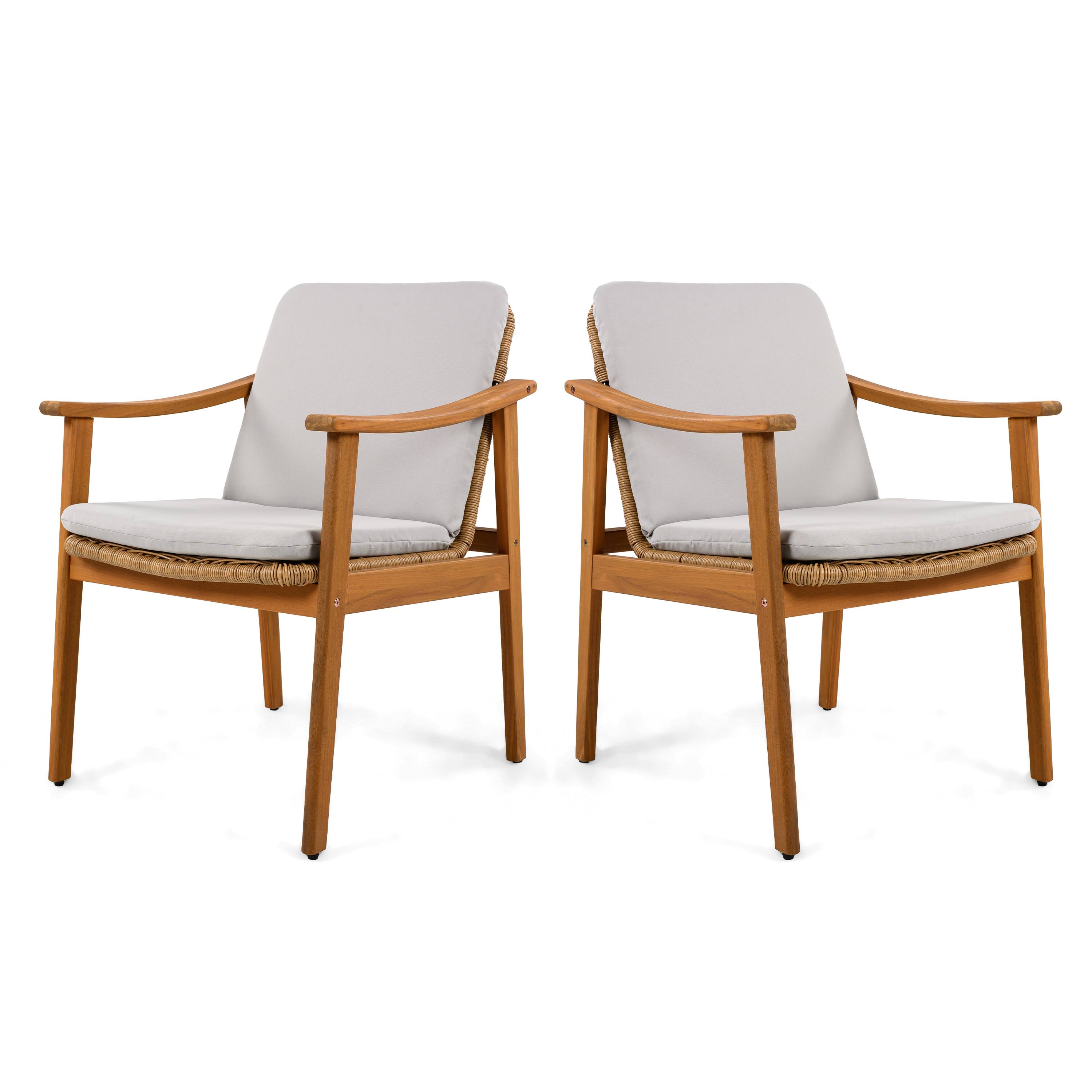 Left. Mondawe - Set of 2 Acacia Wood Outdoor Dining Chairs with Waterproof Cushions - Grey.
