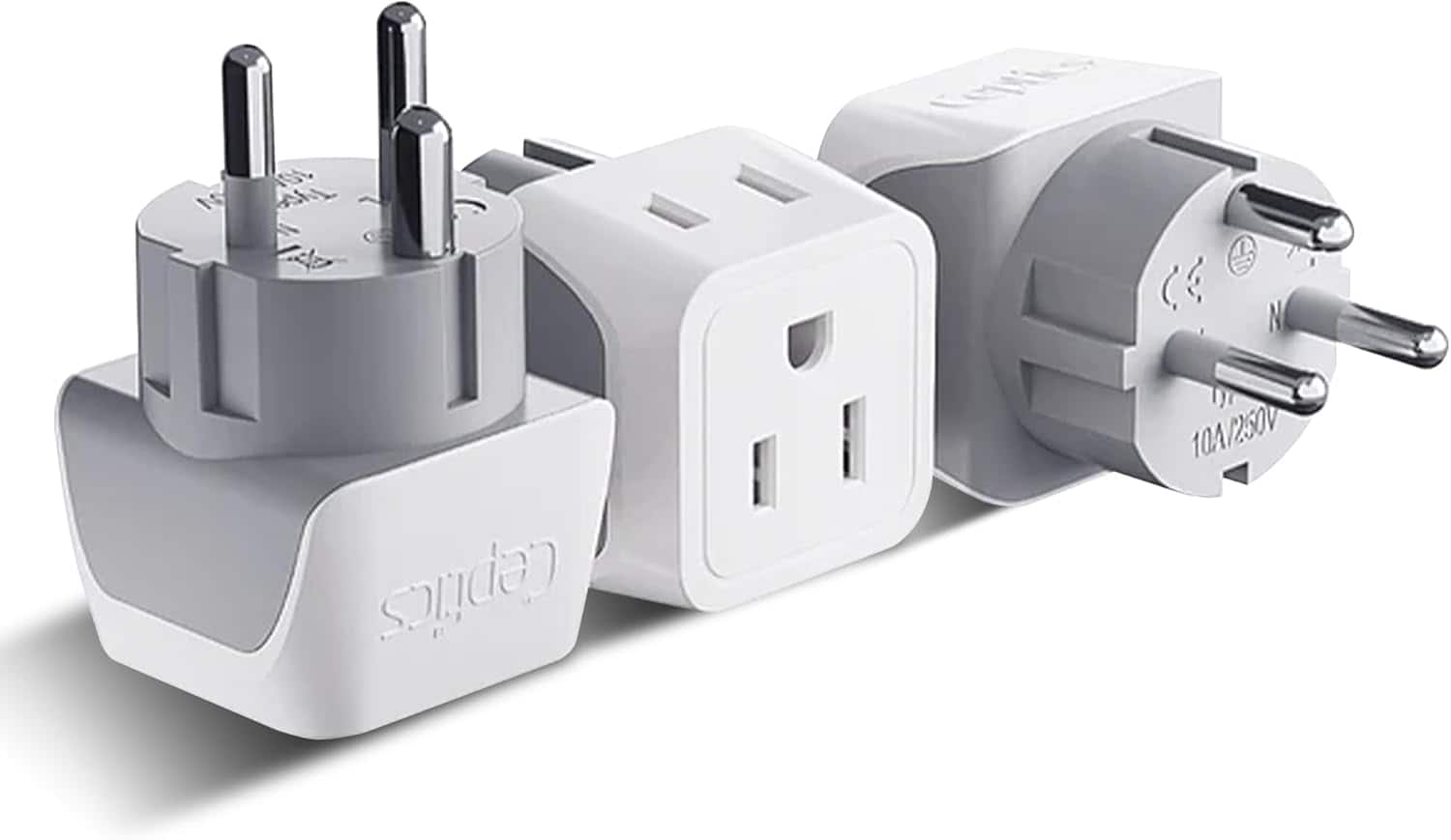 Ceptics - Denmark Travel Adapter Plug with Dual Usa Input - Power - Type K (3 Pack) - Ultra Compact - White
