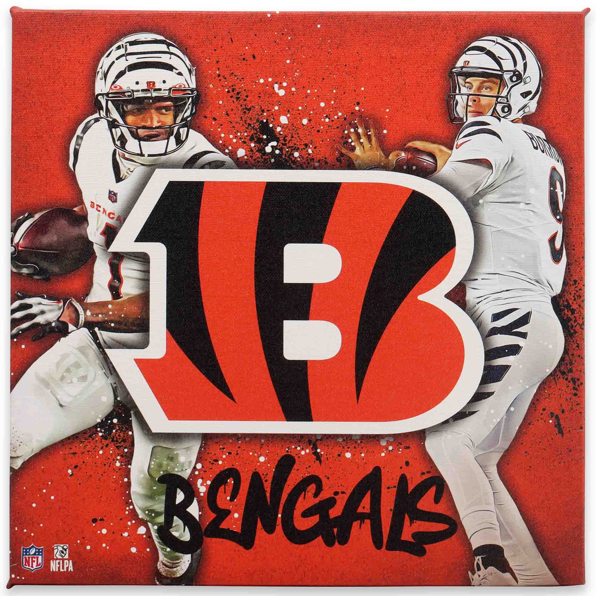 Cincinnati Bengals 12" x 12" Team Logo and Players Splash Canvas Art
