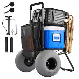 VEVOR - Beach Dolly with Big Wheels for Sand, 18" x 15" Cargo Deck, Folding Sand Cart with 12" Balloon Wheels, 165 lbs Loading - Black