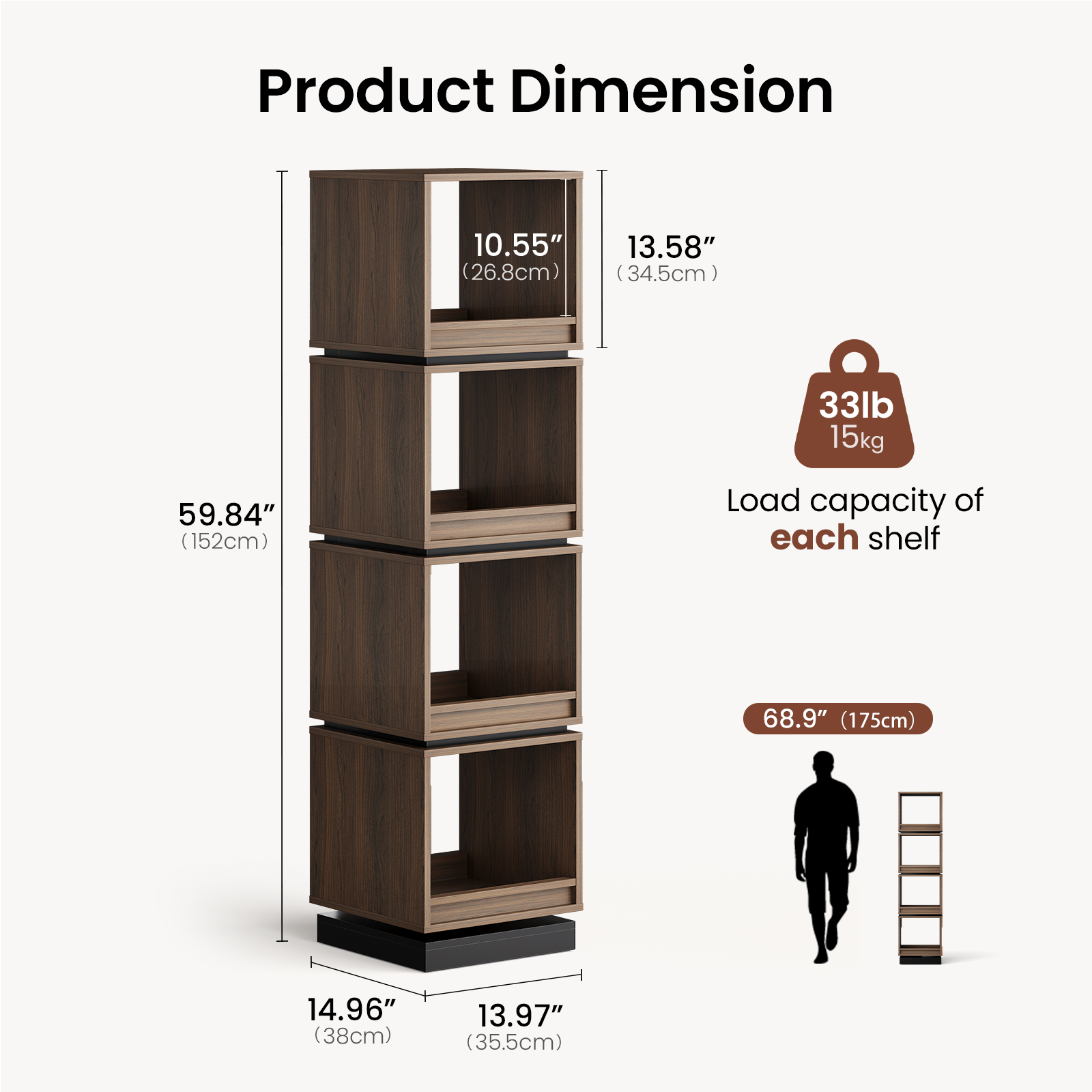 ModernMate 4 Tier 360° Rotating Bookshelf Tower, Wood Narrow Tall Book ...