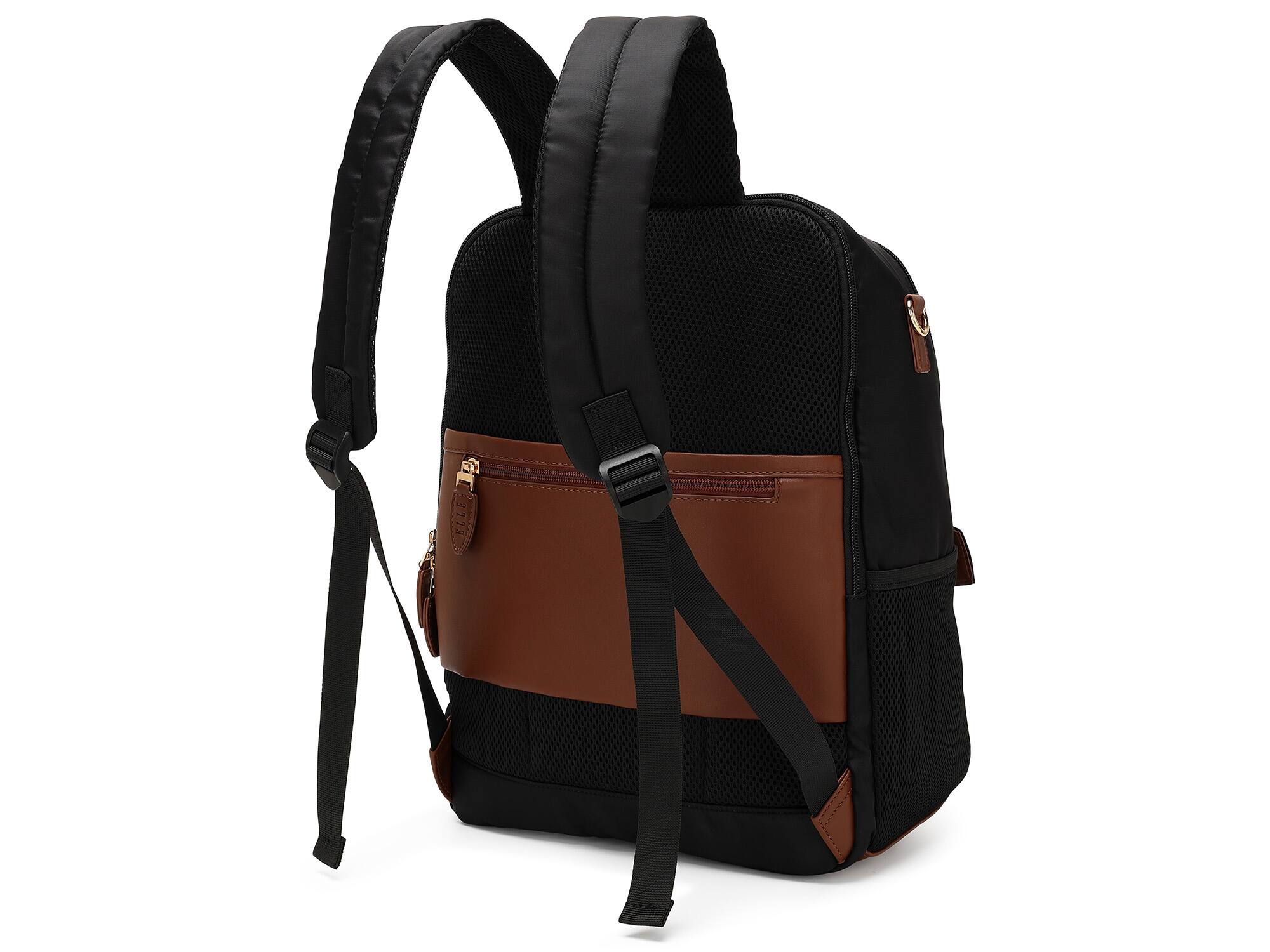 Back. Elle - ELLE Luxe Journey 18L Twill and Vegan Leather Backpack - Black - Black.