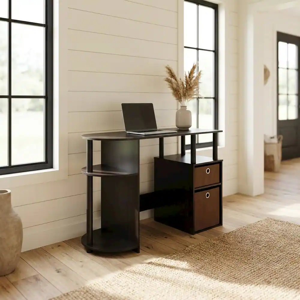 Left. BisonOffice - Espresso Study Desk with Bin Drawers and Modern Design for Home Office - Espresso.