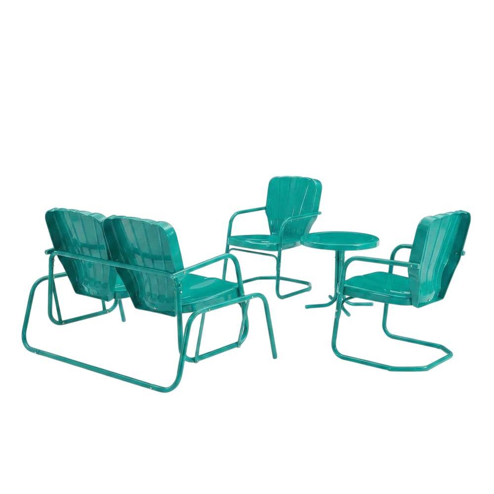 Front. Crosley Furniture - Ridgeland 4Pc Outdoor Loveseat Glider Set - Turquoise Gloss.