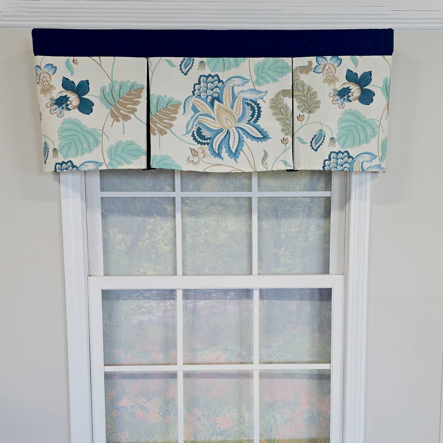 Angle. RLF Home - RLF Home 100% Cotton Samanta Pleated  Unlined Windows Rod Pocket Valance 50" x 17"  Blue - Blue.