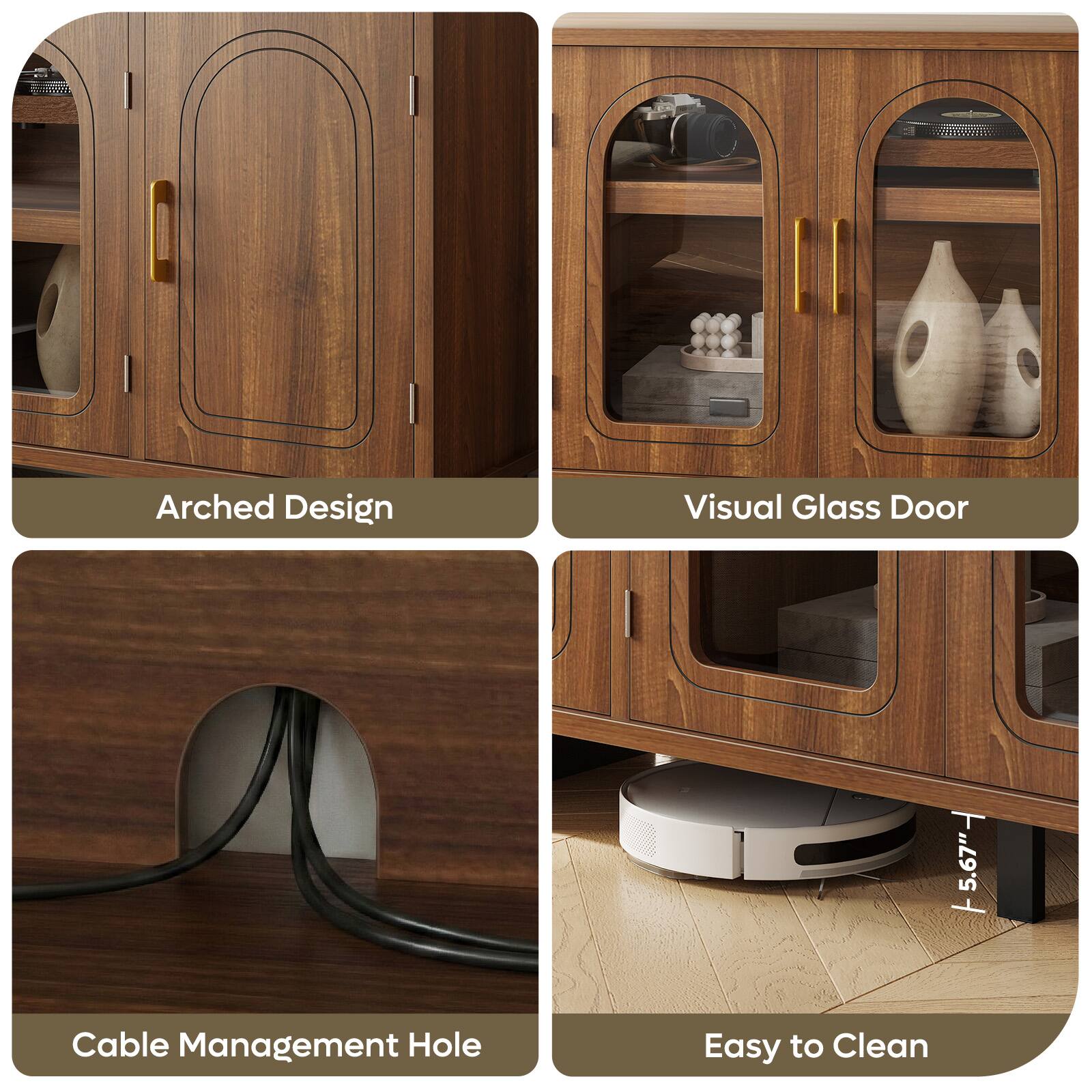 Arched Design  
Visual Glass Door  
Cable Management Hole  
Easy to Clean  
T 5.67"