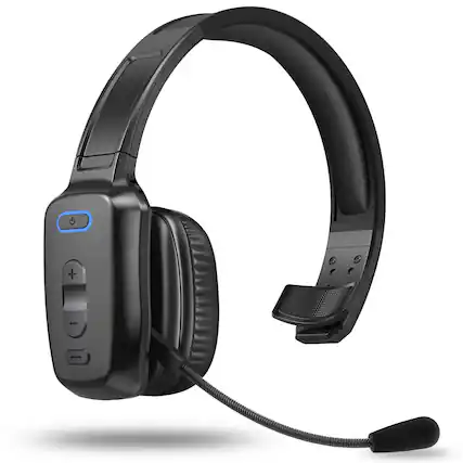 Front. Trigiz - Bluetooth V5.2 Single-Ear Headset: 60hrs Noise Canceling, Mic, Mute, Multipoint – for Phones, PC, Truckers, Office Work - Black.