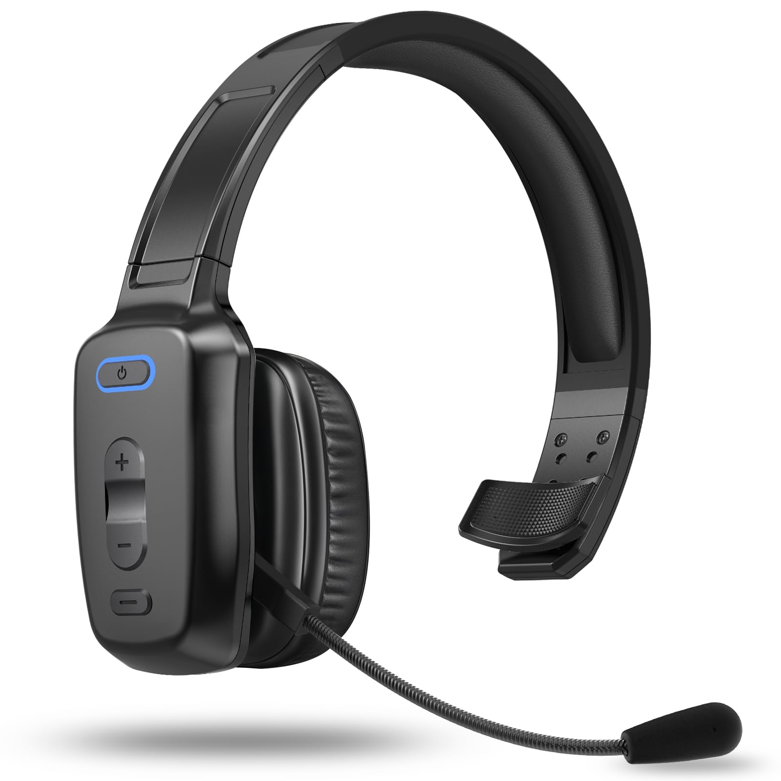 Trigiz - Bluetooth V5.2 Single-Ear Headset: 60hrs Noise Canceling, Mic, Mute, Multipoint – for Phones, PC, Truckers, Office Work - Black