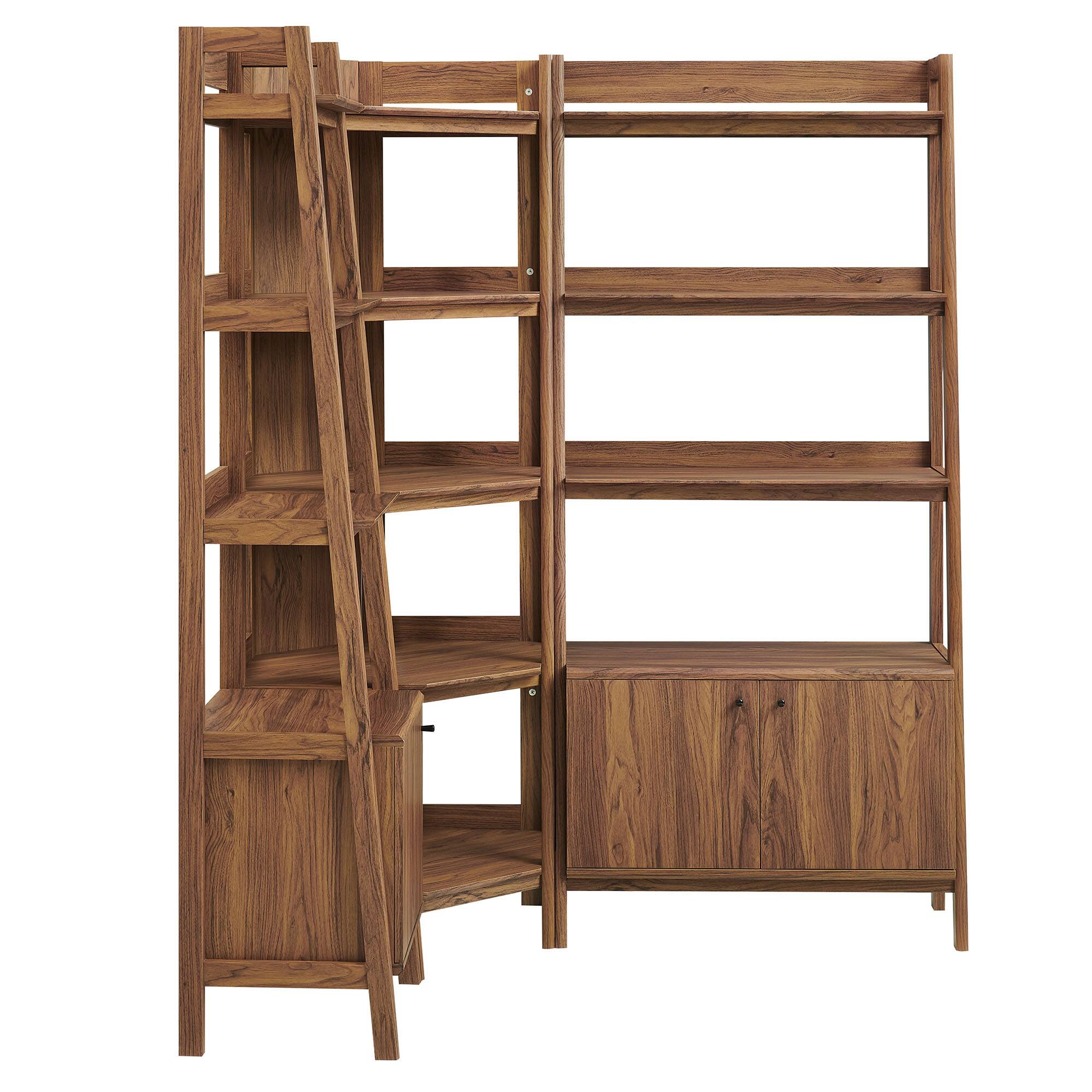Alt View 2. Modway - Bixby 3 Piece Corner Bookshelf Set With Wide and Narrow Bookshelves by Modway - Walnut.
