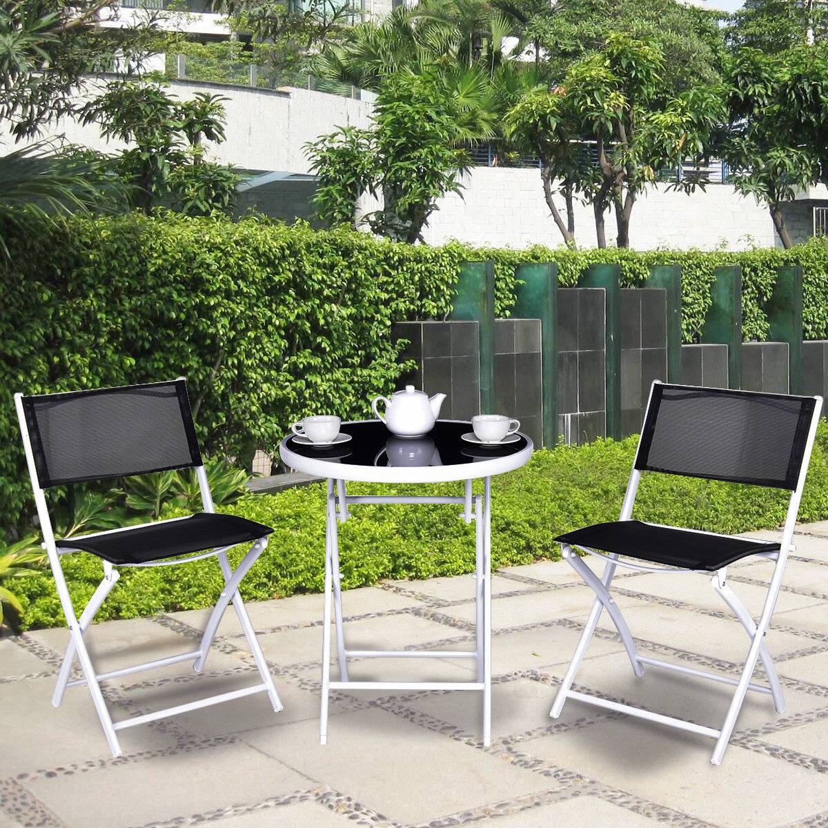 Alt View 4. Costway - Costway 3 PCS Folding Bistro Table Chairs Set Garden Backyard Patio Furniture - Black.