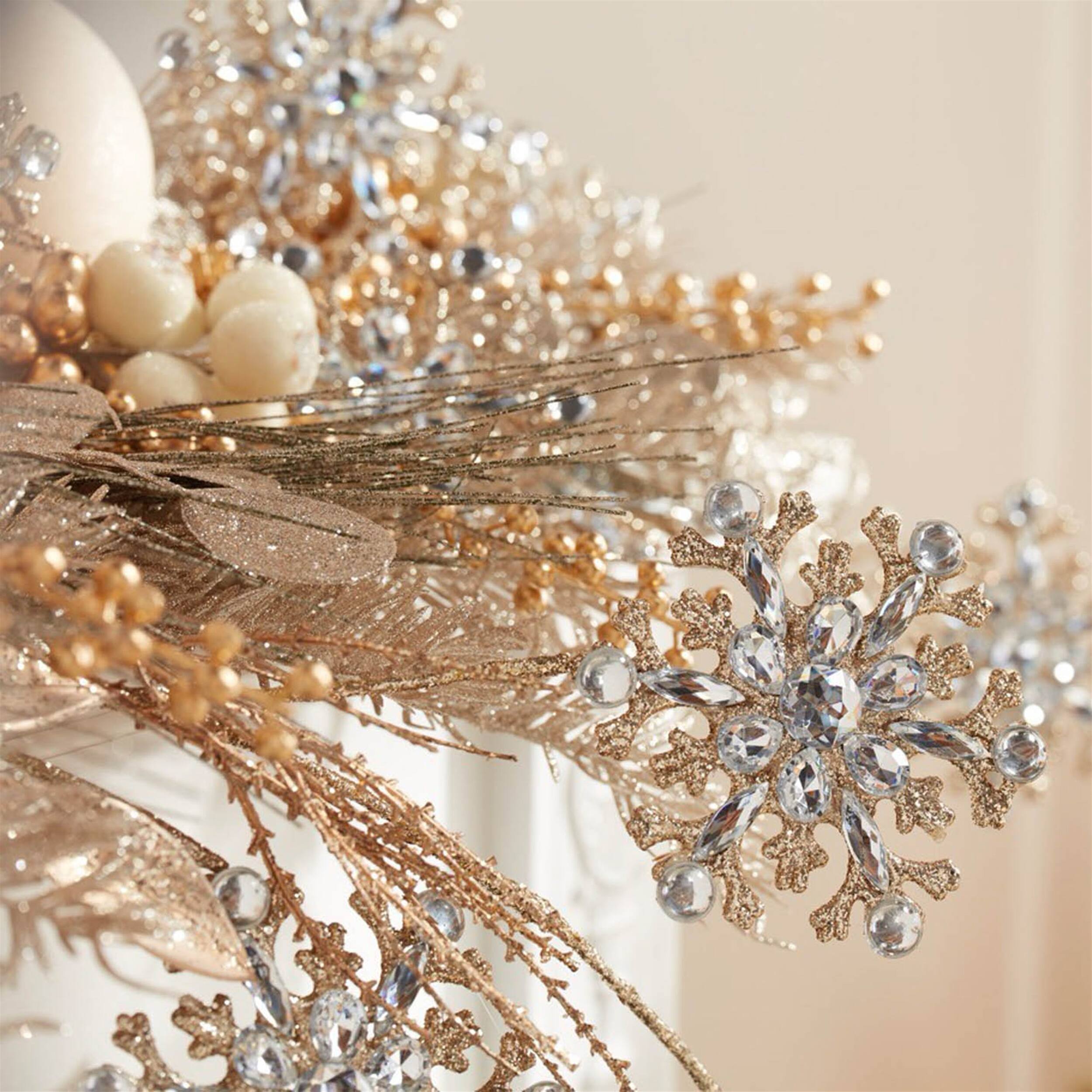 Alt View 2. BreeBe - Jeweled Snowflake Spray (Set of 2) - Silver, Gold.