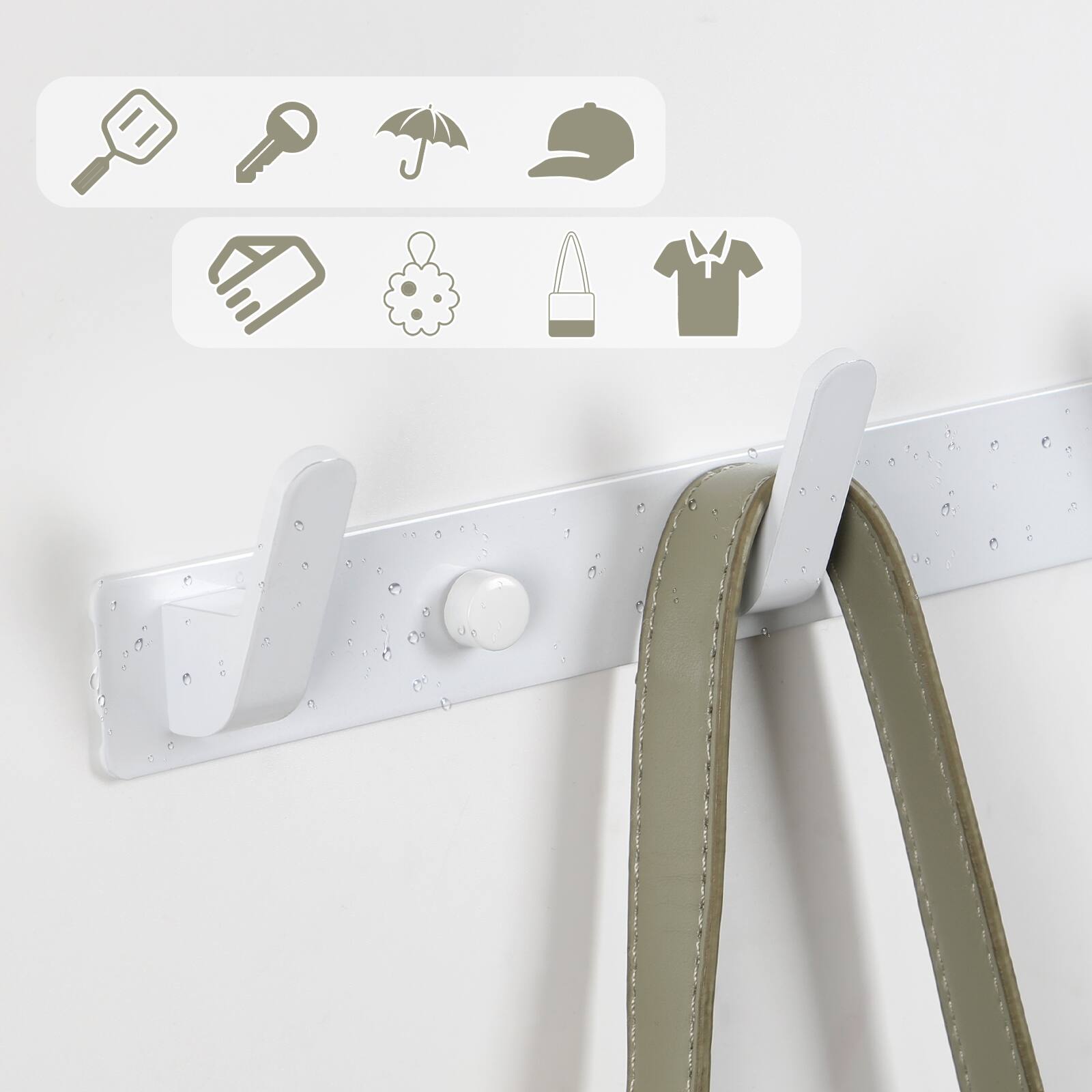 Left. Oumilen - White Metal Wall Coat Rack with 6 Hooks – No Drill Adhesive Hanger for Coats, Hats, Towels, Entryway - White.