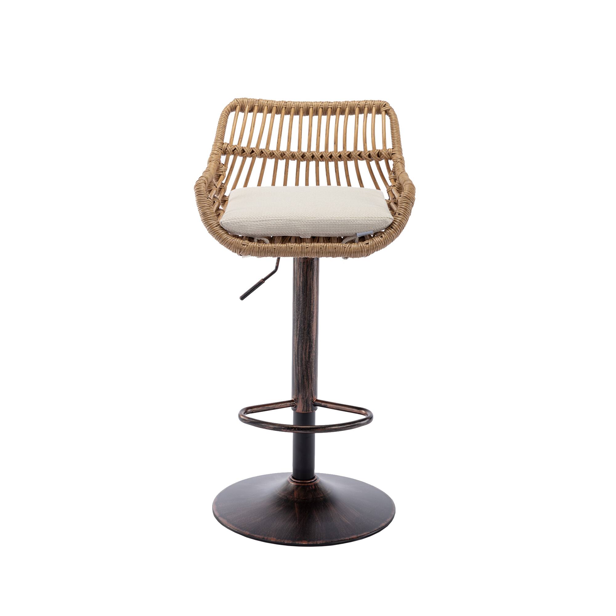 Alt View 6. HTUTWOO - Rattan Bar Stools Set of 2, Adjustable Counter Height Chairs, 360° Swivel Barstools with Linen Cushion for Dining Room - Beige.