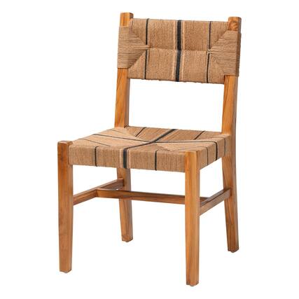 Front. bali & pari - Prita Bohemian Paper Loom and Natural Mahogany Wood Dining Chair - Brown/Natural Brown.