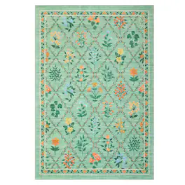 Jojoka - Geometric Pastoral Flower Pattern Washable Area Rug Modern Botanical Design with Non Slip Backing Rug for Home Decor - Green