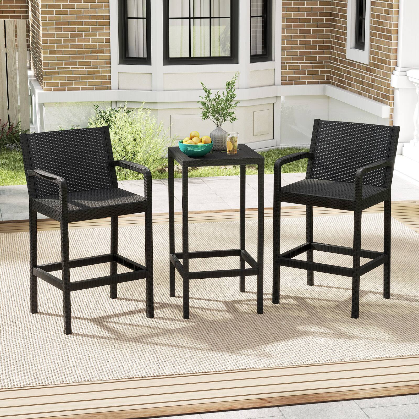 Alt View 3. Gymax - Gymax 3 Piece Patio Bar Set Bistro Table & Chairs w/ Heavy-Duty Metal Frame - Black.