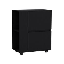 TuHome - Glasgow Bar Cart with Two Pull-Down Door Cabinets, Two Open Shelves, Living Room or Bar Room - Black